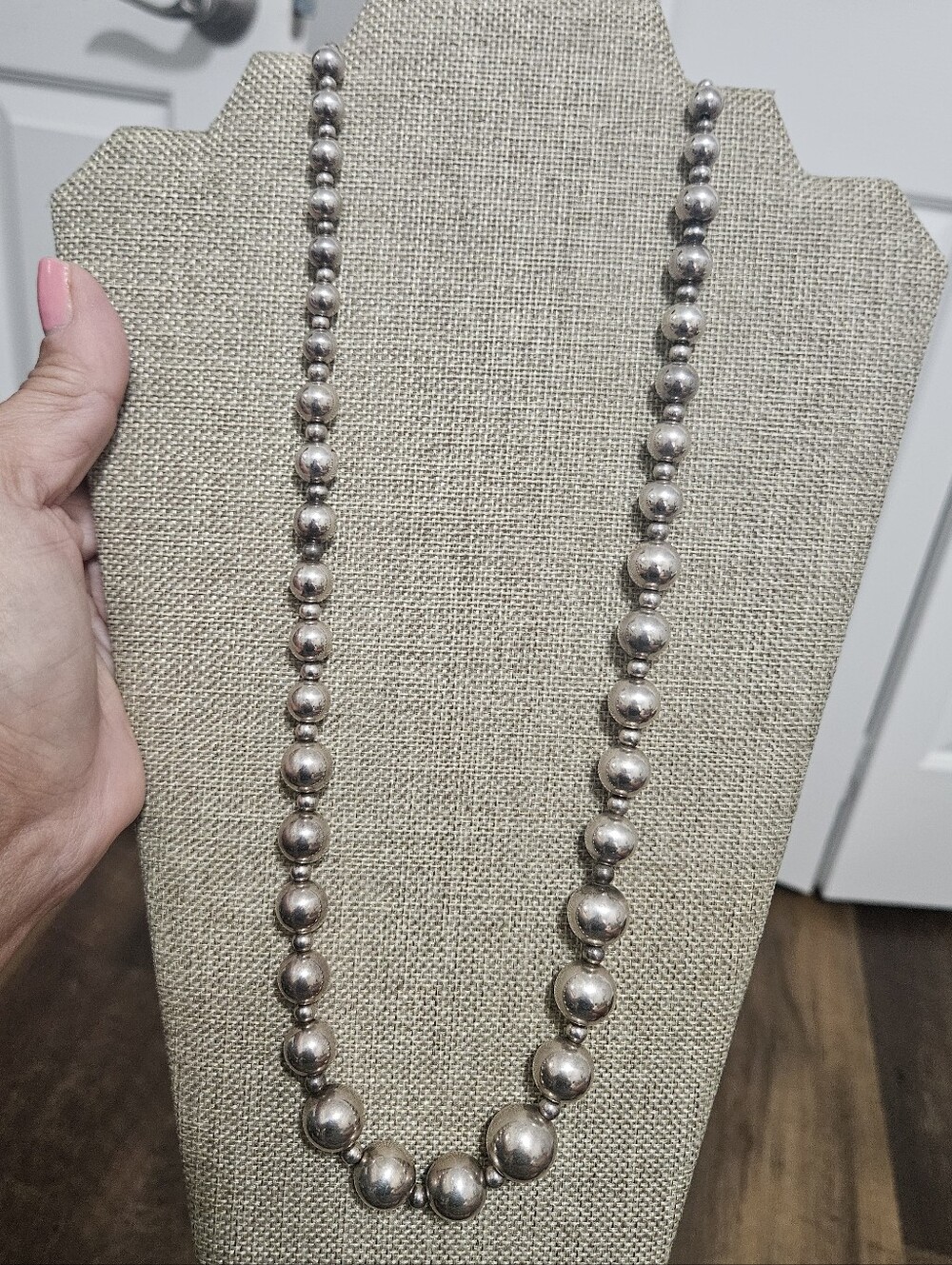 Graduated Sterling Silver Bead Necklace